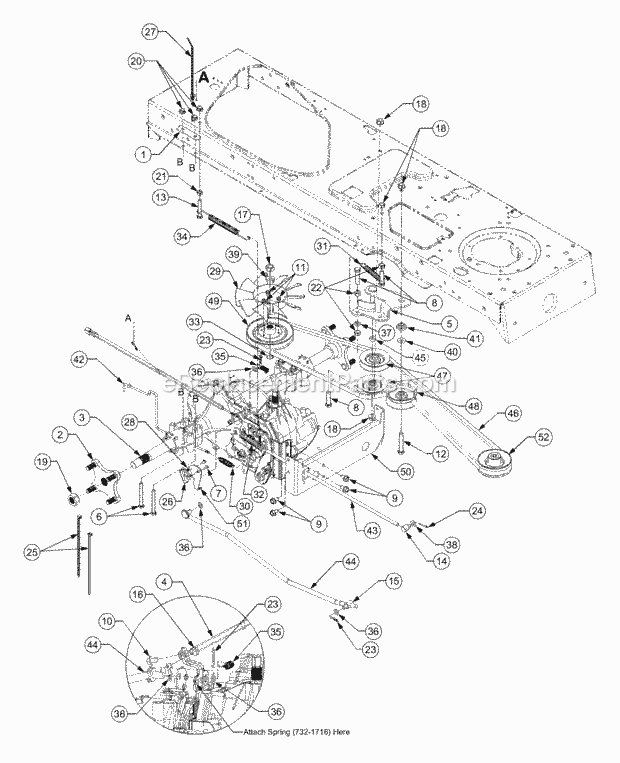 Drive System Diagram and Parts List for 1525 13A-221F100 Cub Cadet Lawn Tractor